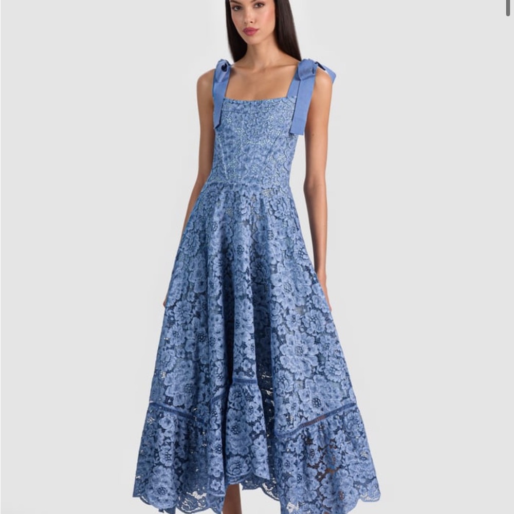 Alice + Olivia Periwinkle Lace Maxi Dress with Tie Straps